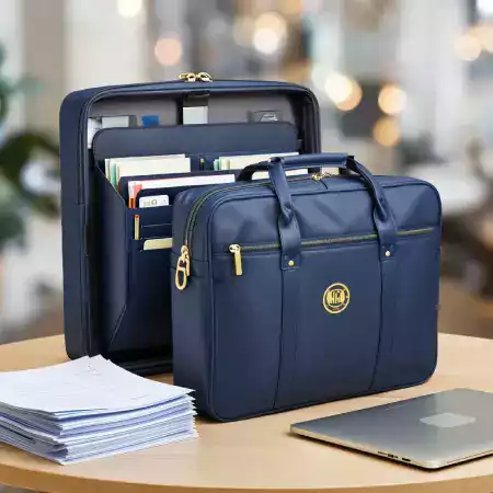 Craftsperson hand-cutting fine leather for a ManBagCo briefcase